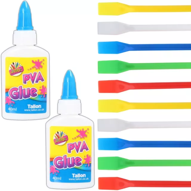 PVA GLUE & SPATULAS Non Toxic Kids Craft Fun Glue NO MESS LID Scraper Paper Card