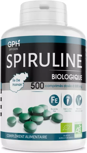 GPH DIFFUSION Spiruline Bio AB 500 MG - 500 Comprimés - Pour Santé Respiratoire,