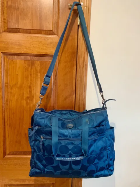 Authentic COACH Blue Signature Multifunction Tote Baby Diaper Bag Huge F77577 XL