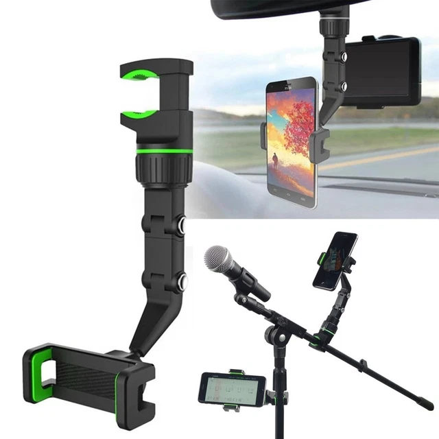 Adjustable Cell Phone Clip Holder for Microphone Stand and Car Rearview Mirror