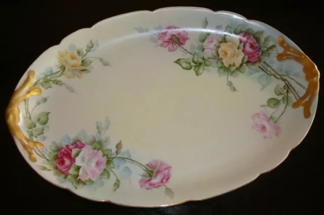 Hand Painted Limoges Jpl Large 14" Tray Platter Plate, Floral, Roses & Gold