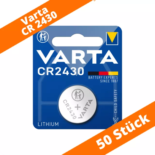 50 x Varta CR2430 Lithium Knopfzelle DL 2430 300mAh ø24,5x3,0mm DL2430 3V 6430