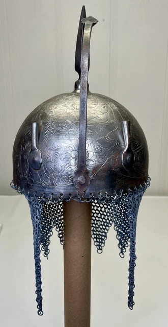 19th Century Indo-Persian Kulah Khud - Hand-Forged Steel with Etched Flowers