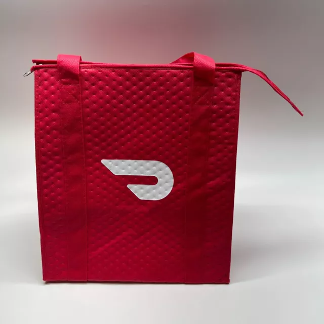 DoorDash Tote Bag Insulated Food Delivery Zip Closure Red 13" x 15" x 9.5”