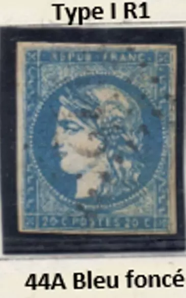 FRANCE ! Timbre CERES de BORDEAUX  de 1870 n°44A Bleu Foncé Signé