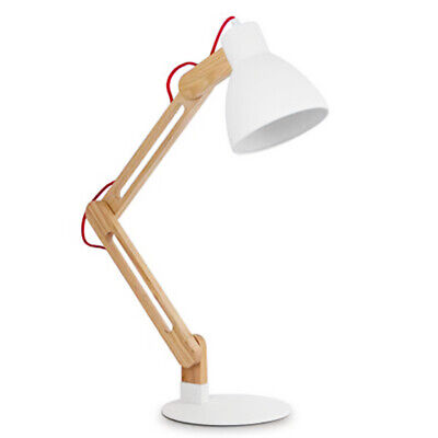 Lampe de bureau à poser bras articulé en bois naturel blanc Compatible LED E27