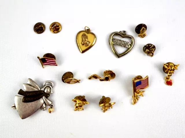 RELIGIOUS JEWELRY LOT of Tac Pins Pendants Angels Saints Jesus
