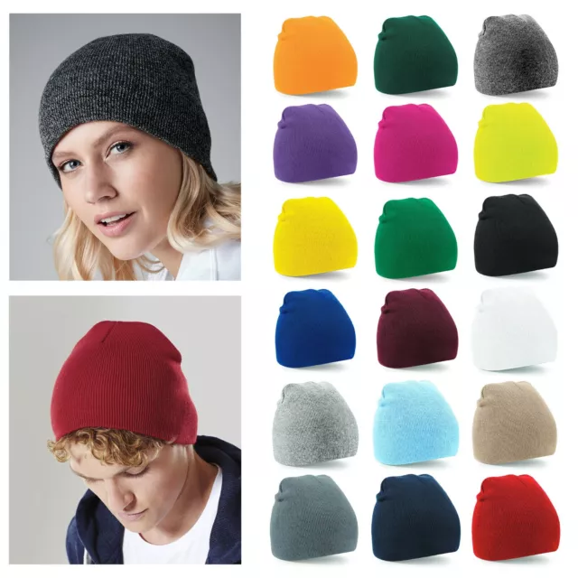 Beechfield Beanie Hat Pull On Soft Touch Knitted Retro Ski Winter Warm Acrylic