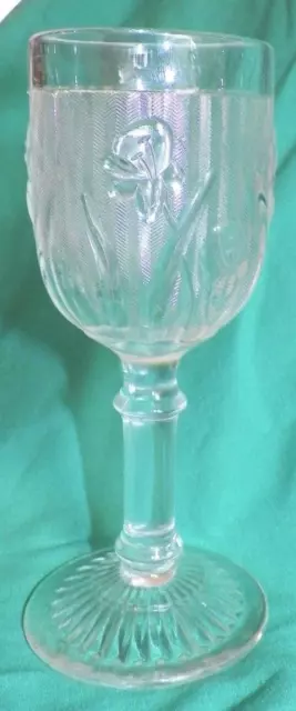 Jeannette Iris & Herringbone Wine Goblet Clear Glass 4 oz 5.75in Vintage