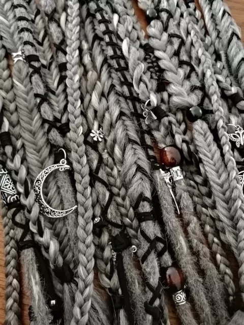 Grey Hair Extensions Dreadlocks DARK GREYS Handmade Dreads & Fishtail Braids Mix