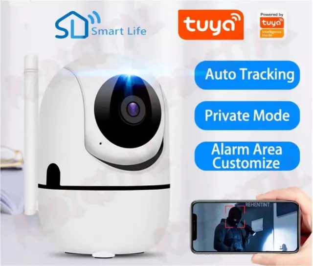 IPcam Smart Wifi Hd App Tuya e Smart Life, Telecamera 1080p rotante auto trackin