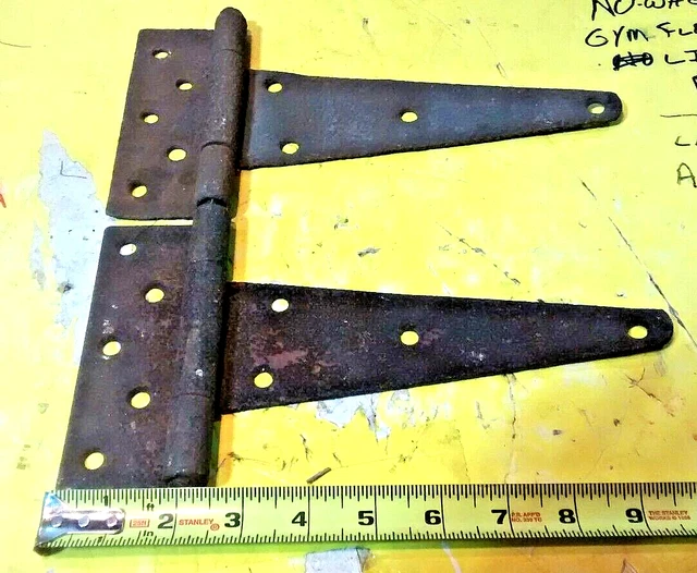 Pair - Rustic Matching Vintage Antique Barn Door - Iron T- Strap Hinges 10” long