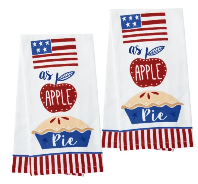 Patriotic Kitchen Towel 2-Piece Set Red White and Blue Apple Pie Dual-Side