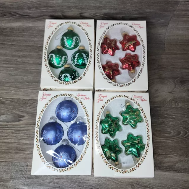 Christmas by Krebs elegant glass ornaments lot of 12 round Stars blue green red