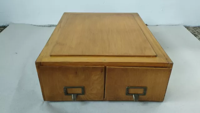 Old  Library File Box  Wood Card Catalog Library File Box-2 Drawer