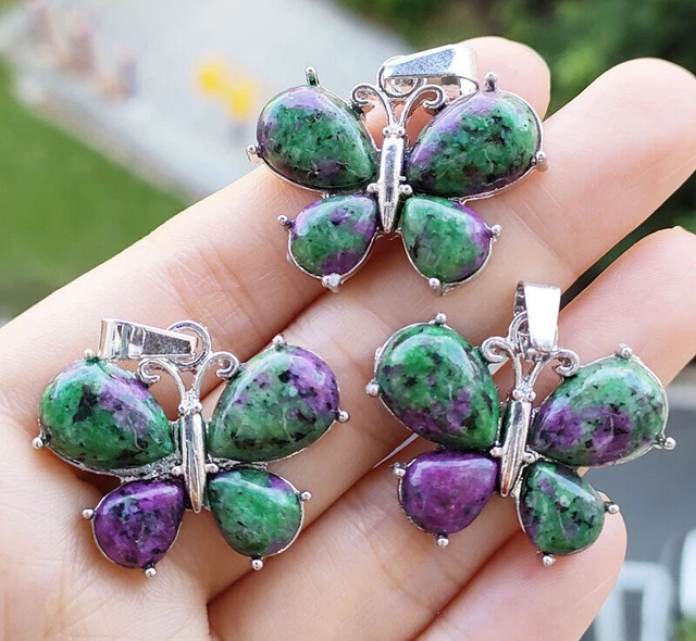 3pcs Red Green Jasper stone Butterfly Pendants Chakra Reiki Healing Amulet