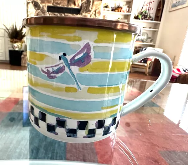 Retired Mackenzie Childs Enamel Dragonfly Coffee Mug Cup Rare