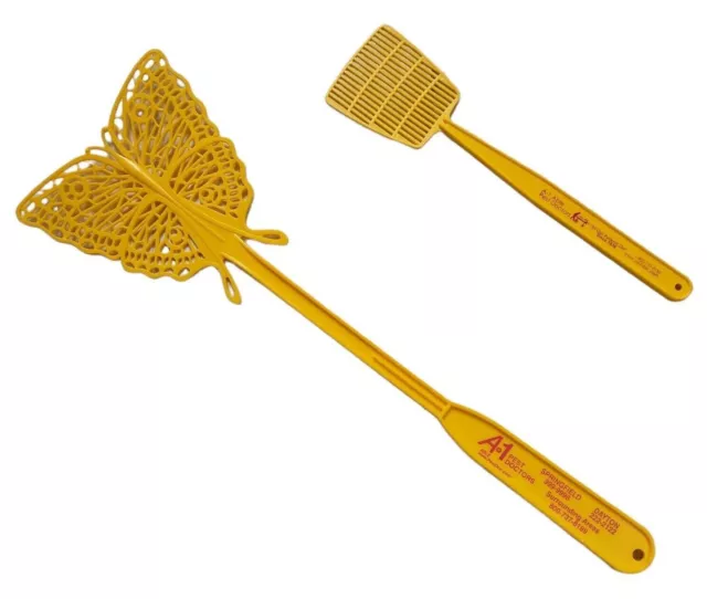 Vtg Yellow Plastic Butterfly & Mini Fly Swatter Pest Advertisement Dayton Ohio