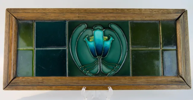 MINTONS TILE PANEL, glazed earthenware, with oak frame 2