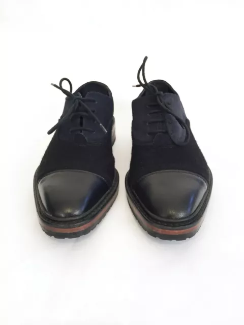 Lanvin Leather, Felt & Suede Black/Blue Lace Up Oxfords Size 36 3