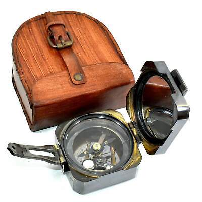 Antique Nautical Solid Brass Maritime Brunton Campass Handmade Leather Case Gift