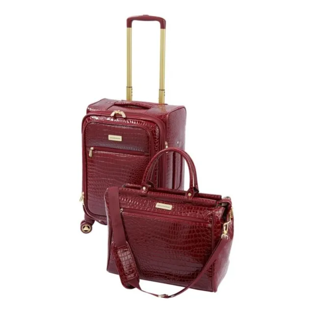 Samantha Brown Luggage Croco Embossed 22" Upright Spinner + Dowel Bag - Burgundy