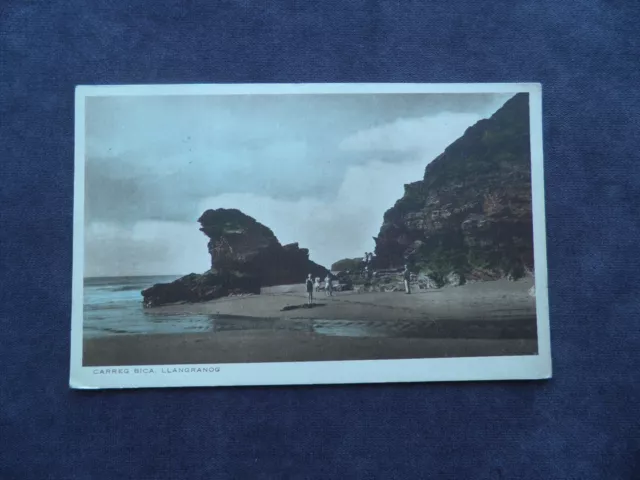 OLD 1930s POSTCARD OF CARREG BICA, LLANGRANNOG, CEREDIGION, WALES (BICA'S TOOTH)