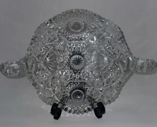 Imperial Nucut Sparkling Brilliant Cut Glass 2 Handled Candy Dish Vintage