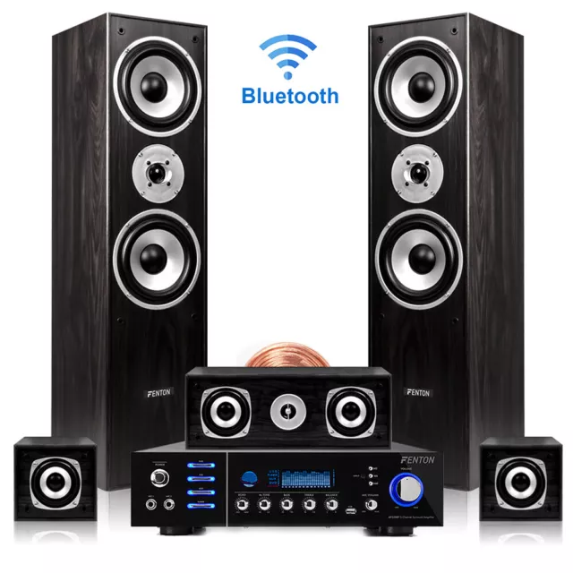 Fenton Home Cinema Hifi Surround Sound 5.0 System with Bluetooth Amplifier Black