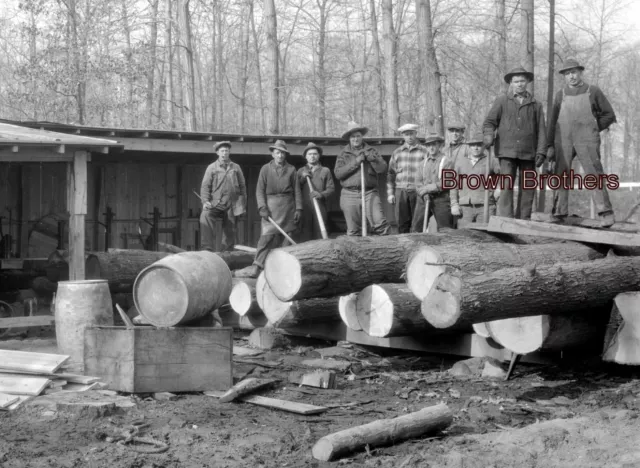 1920s Hearty Lumberjacks Timber & Sawmill Logging Camp Film Camera Negative #2