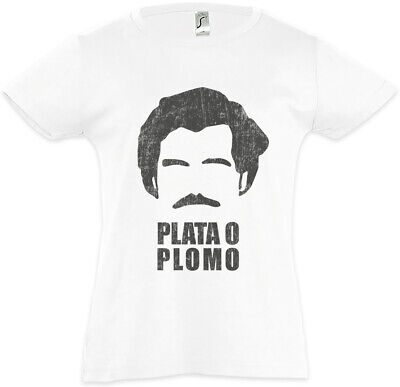 PLATA o Plomo Bambine T-shirt Pablo Divertente NOYZ preventivo Escobar Ritratto