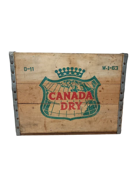 Vintage Canada Dry Ginger Ale Metal Trimmed Wooden Crate D-11  W-1-63