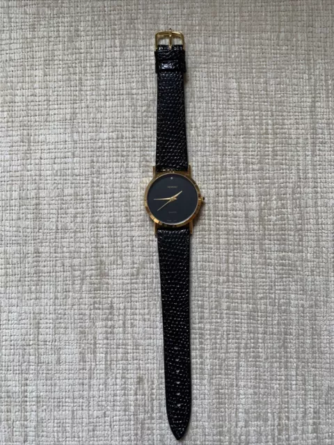 Vintage MOVADO Museum Quartz Unisex Wrist Watch Leather Band Classic Gold Tone