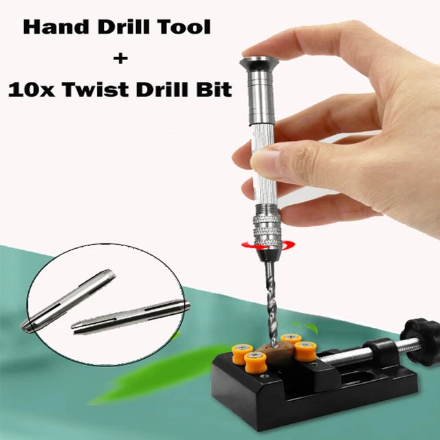 Mini Micro Hand Drill Chuck with 10pcs Twist Drill Bit Jewelry Craft DIY Tool UK