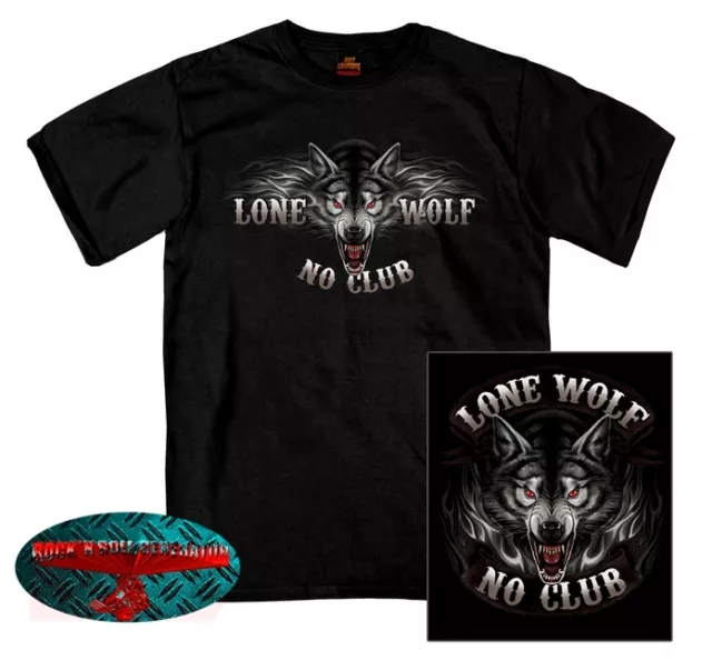 LONE WOLF NO CLUB T-SHIRT - BIKER Chopper Motorrad USA Free Rider Cruiser Harley