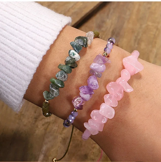 Adjustable Healing Gemstone Bracelets Tumble Polished Reiki Stone Bangle Jewelry