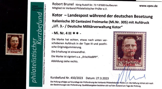 Kotor 4III tadellos ** POSTFRISCH+gepr. BEFUND 180EUR (L9241