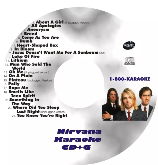 CUSTOM KARAOKE NIRVANA 21 GREAT SONG cdg CD+G HARD-TO-FIND ALBUM CUTS AND MORE