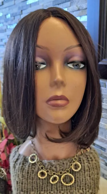 Lace top Straight Wig Dark Brown shiny Hair sheitel M adjust cap permanent style