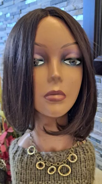 Lace top Straight Wig Dark Brown shiny Hair sheitel M adjust cap permanent style Lace top Straight Wig Dark Brown shiny Hair sheitel M adjust cap permanent style