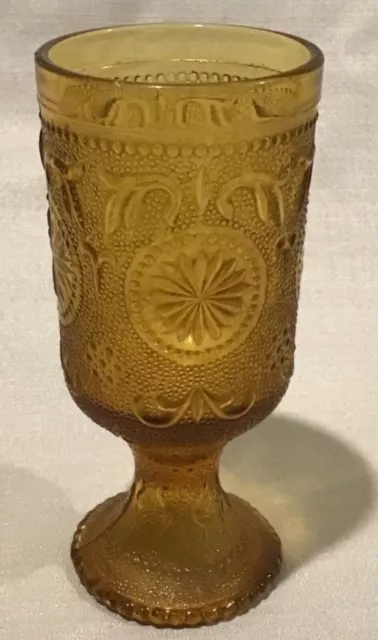VTG Indiana Sandwich Glass Amber Tiara Concord Daisy Footed Drinking Goblet 6.5”
