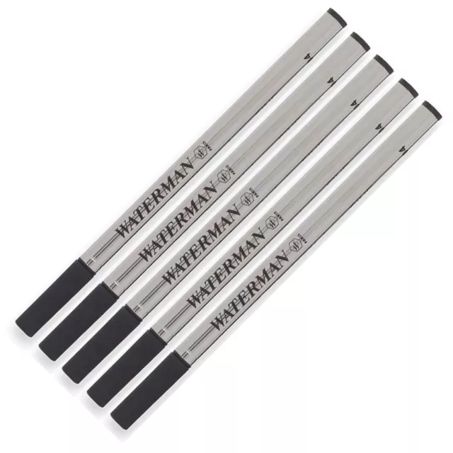 Genuine Waterman Rollerball Pen Refills, 5 Pack, Black Fine, Bulk Packed