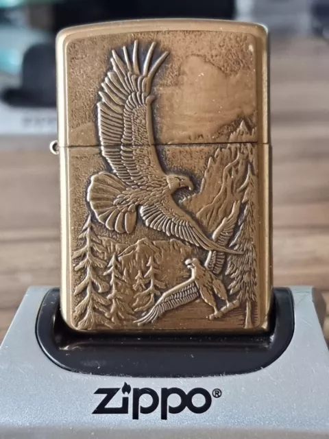 Where Eagles Dare On A Brass Plaque Solid Brushed Brass Zippo Lighter Bnib.