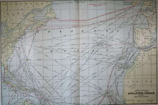 Old (Lg14x22) 1904 Cram's Atlas Map ~ ATLANTIC OCEAN ~ Free S&H ~Inv#283