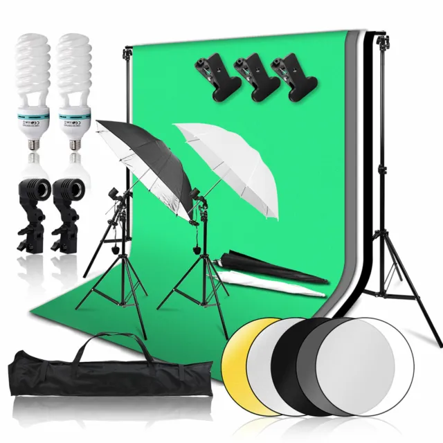 1350W Photography Studio Lighting Kit Black White Green Screen Backdrop Stand