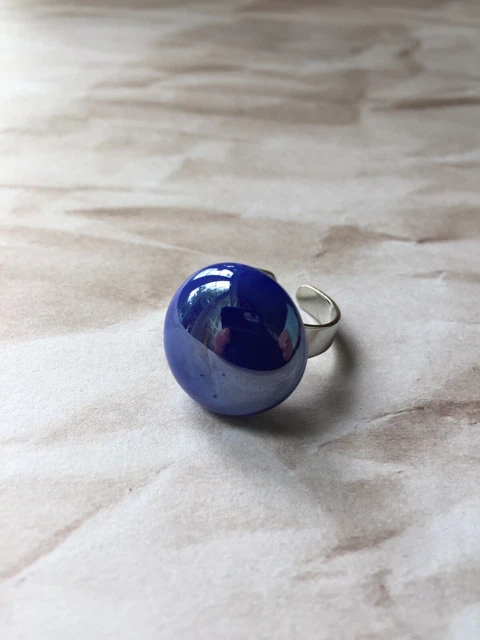 Dark Blue Glass statement ring - Egg Large Round Cocktail ring Adjustable Size