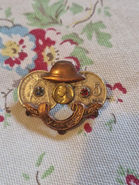Antique WW1 Trench Art Sweetheart Ypres Brooch/ Pin