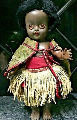 Rare 1950s Pedigree New Zealand Maori Doll Traditional Kapa Haka Dress Rubber