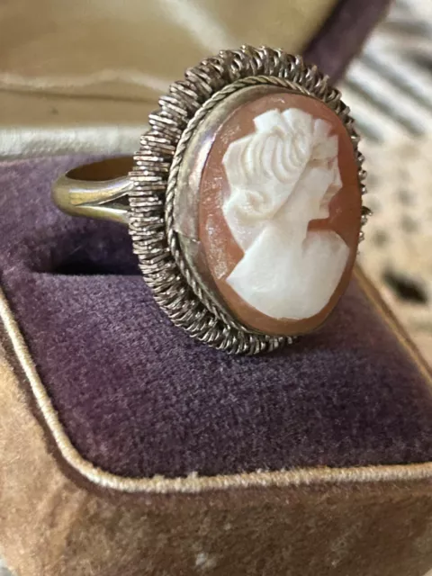 Antique BA 800 Sterling Silver 19th Century Shell Cameo Ring