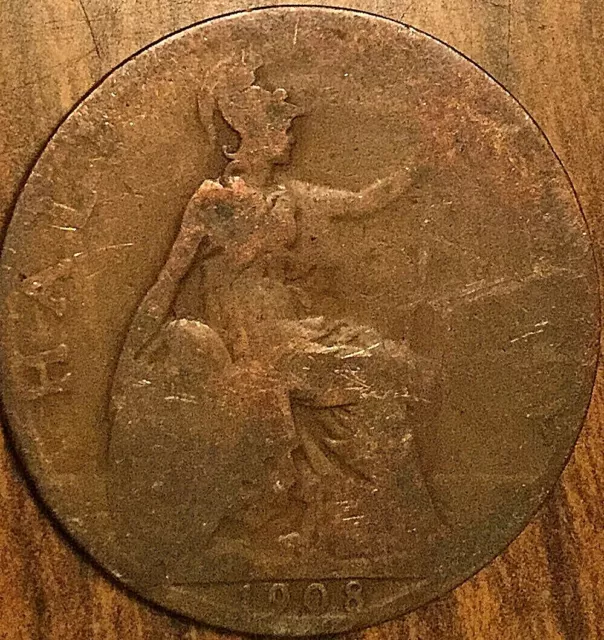 1908 Uk Great Britain Half Penny